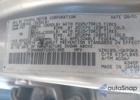 2002 Toyota 4Runner Sr5 V6 из США, поврежденный, VIN JT3HN86R729061888